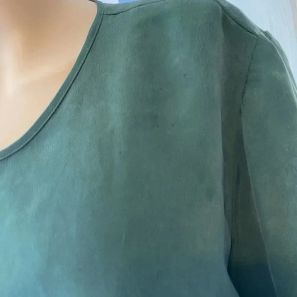 VTG Via Seta Silk Blouse Top 1X Short Sleeve Green Lightweight Casual Round Neck - Picture 5 of 6